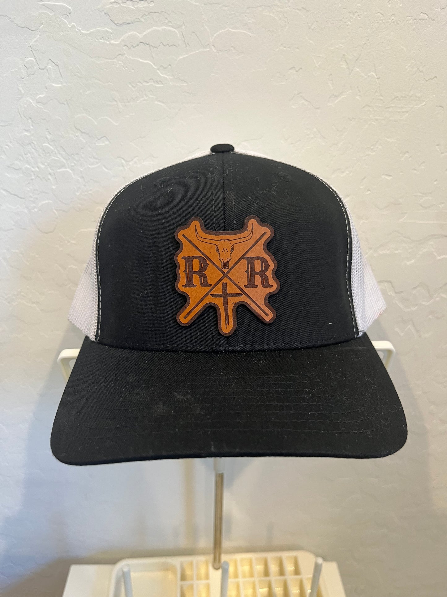 Horns and Cross Leather Patch Hat