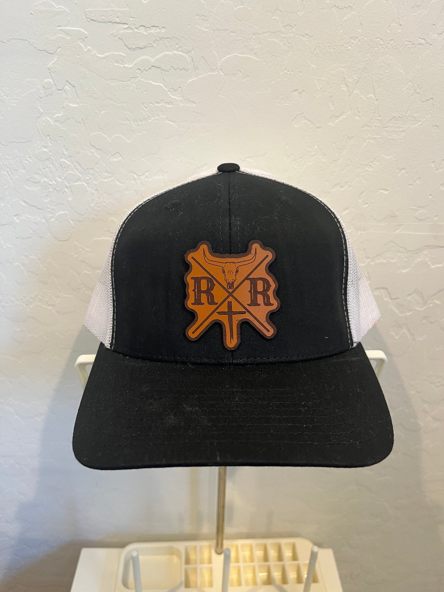 Horns and Cross Leather Patch Hat