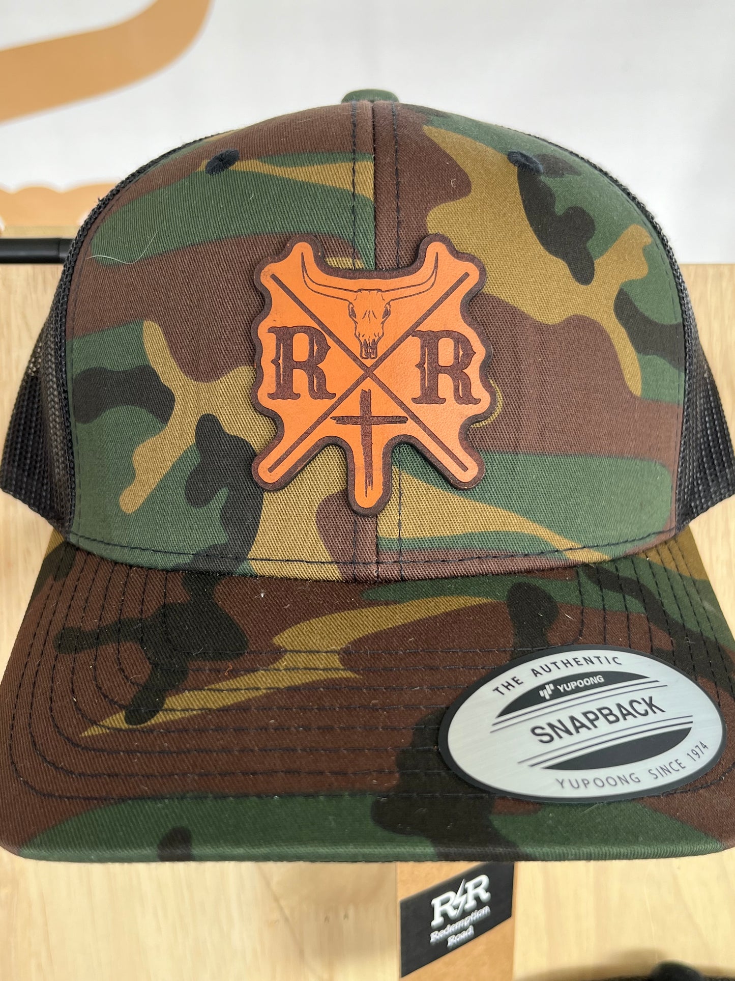 Horns and Cross Leather Patch Hat